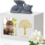 Bo�te de cr�mation pour animaux de compagnie - urne blanche en bois - avec statue d& 39 ange de chat ...