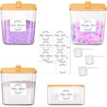 Bo�tes � lessive 3 + 1 transparentes avec couvercles bambou - pelles et �tiquettes incluses - stockage ...