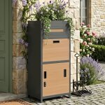 Bo�te aux lettres & colis 50�37�118. 5cm - serrure � code - bac � fleurs int�gr� - acier galvanis� gris ...