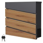 Bo�te aux lettres murale anthracite design bois avec 2 cl�s inclus 11x37x265 cm