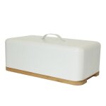 Bo�te � pain en m�tal blanc et bois naturel 33 x 18 x 14 cm