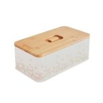 Bo�te � pain m�tal blanc bois naturel motif bohemia 33 x 18 x 12 cm