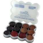 Bote de pions carrom - asmodee - break to finish - 11 pions blancs 11 pions noirs et 2 pions rouges