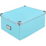 Bo�te de rangement en carton solide tout usage - couvercle � bords renforc�s m�tal avec �tiquette turquoise ...