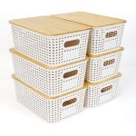 Bo�tes de rangement empilables avec couvercle en bambou - svatv - lot de 6 - 256 x 18 x 107 cm - blanc ...
