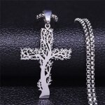 Une bote sr de 50 cm - collier pendentif arbre de vie croix en acier inoxydable couleur argent hommes ...