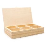 Boite � th� - graine cr�ative - 6 cases - bois - couvercle plein - 30 x 16 x 6 cm