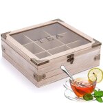 Bote  th sachets de th avec 9 compartiments bote en bois pour sachets de th couvercle rabattable ...