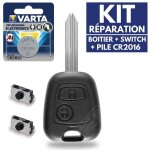 Boitier de t�l�commande coque 2 boutons plip cl� compatible saxo citroen + switch + 1 pile cr2016 varta ...