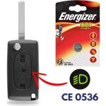 Boitier de t�l�commande plip clef pour citroen c4 picasso c2 c3 c5 c6 avec pile cr1620 energizer