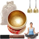 Bol chantant tib�tain artisanal 8cm bol de m�ditation avec maillet en bois + coussin de soie + pendentif ...