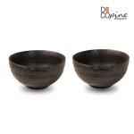 Bol - decopine - lot de 2 grands bols - effet bois noir encr� - fait main - �20 x h10 cm