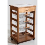 Bol � fruits - trolley kitchen - ch�ne - 1 tiroir de rangement - 4 paniers en acier - dimensions 85x49x39 ...