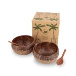 Bols rutilisables - set de bols en noix de coco avec cuillres - biodgradable - 2 bols jumbo avec gravure ...