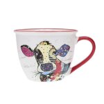 Bol timbale avec une anse - motif vache - matire porcelaine fine - contenance 550ml