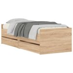 Bon planlit 1 places brun - 90x190 cm - lemon� - cadre de lit avec tiroirs - sans matelas - ch�ne sonoma ...