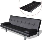 Bonne - canap� - lit r�glable canap� convertible sofa de salon avec 2 oreillers cuir synth�tique noir ...