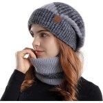 Bonnet et cache - cou - bonnet tricot - hiver - doublure polaire - gris - taille unique
