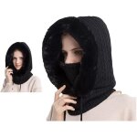 Bonnet cagoule femme - 3 en 1 - noir - acrylique - doublure polaire - coupe - vent Bonnet cagoule femme - 3 en 1 - noir - acrylique - doublure polaire - coupe - vent
