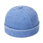 Bonnet docker - casquette sans visi�re - coton d�lav� - bleu - taille r�glable