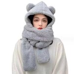 Bonnet écharpe gant - femme - hiver - doux - Épais - gris Bonnet écharpe gant - femme - hiver - doux - Épais - gris