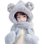Bonnet echarpe gant hiver en peluche chaud pour enfant - gris Bonnet echarpe gant hiver en peluche chaud pour enfant - gris