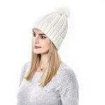 Bonnet femme - couleur unie grosse boule de poils ample chaud lastique protection cheveux bonnet tricot ...