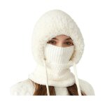 Bonnet femme hiver avec �charpe et masque xjydncg doublure polaire doux et chaud - blanc