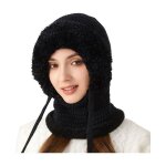 Bonnet femme hiver avec �charpe et masque xjydncg doublure polaire doux et chaud - noir