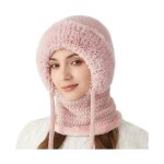 Bonnet femme hiver avec �charpe et masque xjydncg doublure polaire doux et chaud - rose