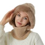 Bonnet femme hiver tour de cou masque facial - xnydncg - doublure en peluche - kaki