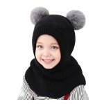 Bonnet - mixte - cagoule enfant - laine tricote - doublure en peluche - 1 - 5 ans - noir