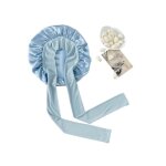 Bonnet de nuit - inf - 100% soie de mûrier - grand bonnet satin - pour cheveux bouclés - bleu Bonnet de nuit - inf - 100% soie de mûrier - grand bonnet satin - pour cheveux bouclés - bleu