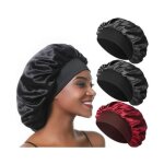 Bonnet de nuit - satin - pour cheveux boucl�s - r�utilisable - couleurs noir et rouge