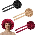 Bonnet de nuit - satin - 3 pcs - lastique ajustable - doux et respirant - protection des cheveux
