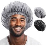 Bonnet de nuit en satin - homme - noir et gris - lastique rglable - conserve lhydratation - ultra - ...