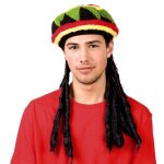 Bonnet rasta avec dreadlocks - boland - adulte - vert jaune rouge - int�rieur