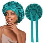 Bonnet en soie pour femmes cheveux naturels - vert - taille de tte ajustable - bonnet de nuit