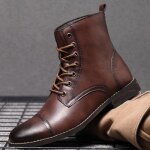 Boots homme vintage bout pointu fashion tige haute casualmarron fonce