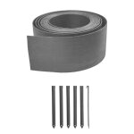 Bordure de jardin flexible gris anthracite ht. 9 cm l. 5 m p. 45 mm en pe et fibres de bois + 6 piquets ...