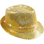 Chapeau borsolino 6 led sequin or