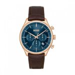 Boss gregor montre homme chronographe acier doré rose cuir marron 1514050 Boss gregor montre homme chronographe acier doré rose cuir marron 1514050