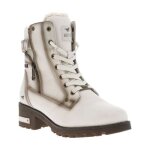 Bottines blanc cass� � talon d�croch� moyen avec des lacets et un zip lat�ral