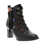 Bottines en cuir multicolores � talon d�croch� haut avec des lacets et un zip