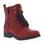Bottines rouges � talon d�croch� bas avec un zip et des lacets ronds