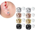 Boucles doreilles - marque - 6mm - acier inoxydable - zircon brillant - non perc�es
