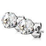 Boucles doreilles en acier argent pour homme et femme - pierre ronde blanche - pas cher (6mm)
