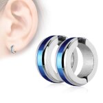 Boucles doreilles en acier avec bande color�e pour homme femme et ado - bleu