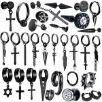 Boucles doreilles en acier chirurgical inoxydable punk noir pour hommes femmes petit vintage hip hop ...
