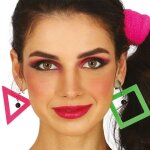 Boucles doreilles ann�es 80 g�om�trique fluo - accessoire de d�guisement bijou fantaisie